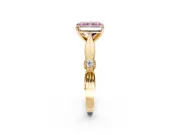 Solitaire Engagement Ring Setting for Fancy Pink Radiant Cut Center with Carved Leaf Shoulders and Prong Head in Yellow Gold
