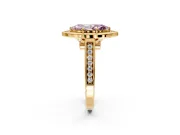 Halo Engagement Ring Setting for Fancy Pink Marquise Center with Outer Bezel Rim, Pave Band and Prong Head in Yellow Gold