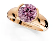 Tension Engagement Ring Setting for Fancy Pink Round Cut Center with Wide Flat Band and Tension Head in Rose Gold
