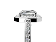 Halo Engagement Ring Setting for Asscher Cut Center with Framed Halo, Pave Band and Prong Head in Platinum