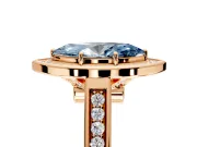 Halo Engagement Ring Setting for Fancy Blue Marquise Center with Outer Bezel Rim, Pave Band and Prong Head in Rose Gold
