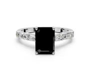 Baguette Engagement Ring Setting for Fancy Black Emerald Cut Center with Alternating Bar-Set Band and Prong Head in Platinum