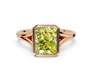 Solitaire Engagement Ring Setting for Fancy Yellow Radiant Cut Center with V Split Shank and Bezel Head in Rose Gold
