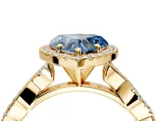 Halo Engagement Ring Setting for Fancy Blue Heart-Shaped Center with Pave and Plain Twist Band and Prong Head in Yellow Gold