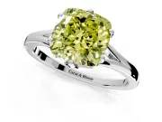 Solitaire Engagement Ring Setting for Fancy Yellow Cushion Cut Center with Plain Split Shank and Prong Head in White Gold