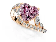 Solitaire Engagement Ring Setting for Fancy Pink Heart-Shaped Center with Pave Bypass Twist Band and Prong Head in Rose Gold