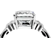 Solitaire Engagement Ring Setting for Asscher Cut Center with Grooved Bar Accent Band and Prong Head in Platinum