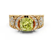 Pave Engagement Ring Setting for Fancy Yellow Cushion Cut Center with Curved Accent Rows, Openwork and Prong Head in Yellow Gold