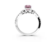 Leaf Motif Engagement Ring Setting for Fancy Pink Emerald Cut Center with Pave Band and Prong Head in Platinum