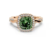Halo Engagement Ring Setting for Fancy Green Cushion Cut Center with Twist Band and Prong Head in Rose Gold