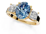 3 Stone Engagement Ring Setting for Fancy Blue Oval Center with Matching Side Accents and Prong Head in Yellow Gold