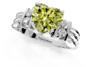 Solitaire Engagement Ring Setting for Fancy Yellow Heart-Shaped Center with Grooved Bar Accent Band and Prong Head in Platinum