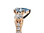 3 Stone Engagement Ring Setting for Fancy Blue Pear-Shaped Center with Crossover Basket, Pave Band and Prong Head in Rose Gold
