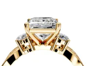 3 Stone Engagement Ring Setting for Princess Cut Center with Pave Twist Band and Prong Head in Yellow Gold