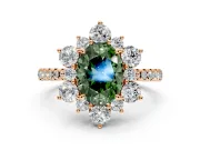 Floral Halo Engagement Ring Setting for Fancy Green Oval Center with Pave Accents and Prong Head in Rose Gold