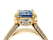 Solitaire Engagement Ring Setting for Fancy Blue Radiant Cut Center with Accented Split Shank and Prong Head in Yellow Gold