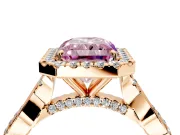 Halo Engagement Ring Setting for Fancy Pink Radiant Cut Center with Twist Band and Prong Head in Rose Gold