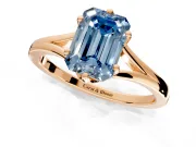 Solitaire Engagement Ring Setting for Fancy Blue Emerald Cut Center with Plain Split Shank and Prong Head in Rose Gold