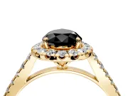 Halo Engagement Ring Setting for Fancy Black Pear-Shaped Center with Narrowing Pave Band and Prong Head in Yellow Gold