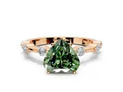 Solitaire Engagement Ring Setting for Fancy Green Heart-Shaped Center with Bezel Station Band and Prong Head in Rose Gold