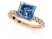 Solitaire Engagement Ring Setting for Fancy Blue Princess Cut Center with Large Accents and Prong Head in Rose Gold