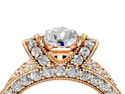 Pave Engagement Ring Setting for Pear-Shaped Center with Curved Accent Rows, Openwork and Prong Head in Rose Gold
