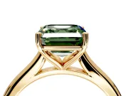 Solitaire Engagement Ring Setting for Fancy Green Asscher Cut Center with Narrow Cathedral Band and Prong Head in Yellow Gold