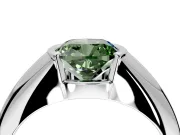 Tension Engagement Ring Setting for Fancy Green Cushion Cut Center with Wide Tapered Band and Tension Head in White Gold