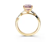 Baguette Engagement Ring Setting for Fancy Pink Princess Cut Center with Alternating Bar-Set Band and Prong Head in Yellow Gold