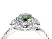 Floral Halo Engagement Ring Setting for Fancy Green Pear-Shaped Center with Pave Accents and Prong Head in Platinum