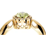 Halo Engagement Ring Setting for Fancy Yellow Pear-Shaped Center with Tapered Plain Band and Prong Head in Yellow Gold