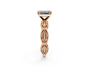 Solitaire Engagement Ring Setting for Emerald Cut Center with Marquise Panel Band and Prong Head in Rose Gold