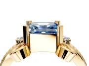 Solitaire Engagement Ring Setting for Fancy Blue Asscher Cut Center with Twisted Band and Scroll Prong Head in Yellow Gold