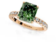Solitaire Engagement Ring Setting for Fancy Green Radiant Cut Center with Band of Accents and Prong Head in Rose Gold