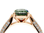 Solitaire Engagement Ring Setting for Fancy Green Radiant Cut Center with Multi-Row Accents and Prong Head in Rose Gold