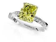 Side Accent Engagement Ring Setting for Fancy Yellow Radiant Cut Center with Accent Shoulders and Prong Head in Platinum