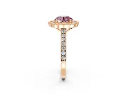 Milgrain Floral Halo Engagement Ring Setting for Fancy Pink Round Cut Center with Pave Band and Prong Head in Rose Gold
