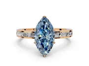 Solitaire Engagement Ring Setting for Fancy Blue Marquise Center with Channel Baguette Band and Prong Head in Rose Gold