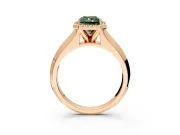 Halo Engagement Ring Setting for Fancy Green Radiant Cut Center with Knife Ridge Cathedral Band and Prong Head in Rose Gold