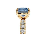 Solitaire Engagement Ring Setting for Fancy Blue Cushion Cut Center with Shared-Prong Accents and Prong Head in Yellow Gold