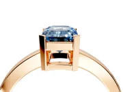 Solitaire Engagement Ring Setting for Fancy Blue Emerald Cut Center with Plain Band and Flat Tab Prong Head in Rose Gold