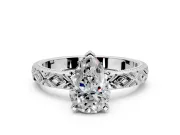 Solitaire Engagement Ring Setting for Pear-Shaped Center with Milgrain X Pattern Band and Prong Head in White Gold
