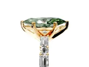 Baguette Engagement Ring Setting for Fancy Green Marquise Center with Alternating Bar-Set Band and Prong Head in Yellow Gold