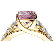 Solitaire Engagement Ring Setting for Fancy Pink Princess Cut Center with Graduated Shared Prongs and Prong Head in Yellow Gold