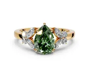 Solitaire Engagement Ring Setting for Fancy Green Pear-Shaped Center with Marquise Flower Shoulders and Prong Head in Yellow Gold
