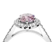 Halo Engagement Ring Setting for Fancy Pink Marquise Center with Narrowing Pave Band and Prong Head in White Gold