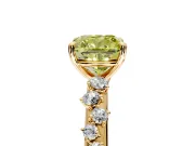 Cluster Engagement Ring Setting for Fancy Yellow Cushion Cut Center with Round Cut Accent Band and Prong Head in Yellow Gold