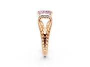 Halo Engagement Ring Setting for Fancy Pink Radiant Cut Center with Rope Twist Split Shank and Prong Head in Rose Gold