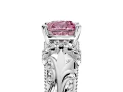 Solitaire Engagement Ring Setting for Fancy Pink Cushion Cut Center with Filigree Accent Basket and Prong Head in Platinum