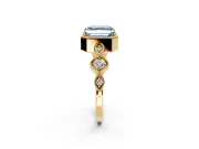Vintage Station Engagement Ring Setting for Fancy Blue Asscher Cut Center with Accents and Prong Head in Yellow Gold